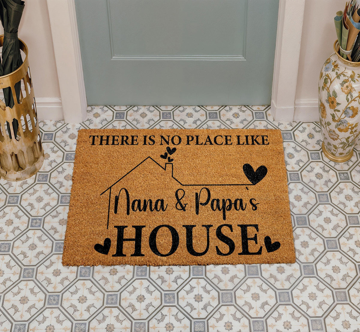 There Is No Place Like Nana & Papa's House Doormat, Custom Grandparents Welcome Mat