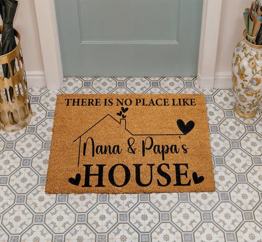 There Is No Place Like Nana & Papa's House Doormat, Custom Grandparents Welcome Mat