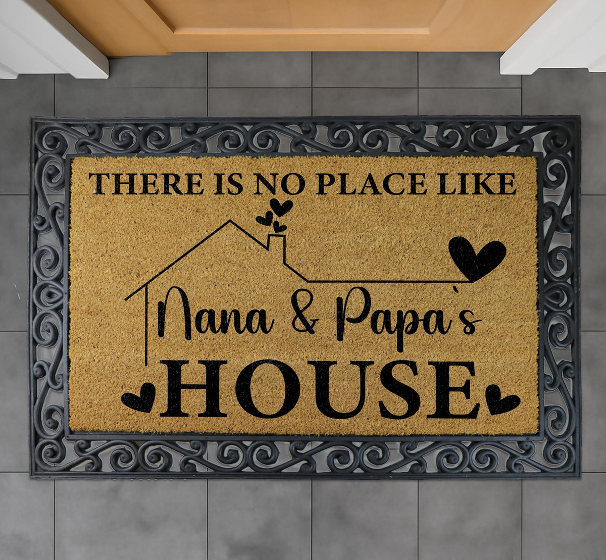 There Is No Place Like Nana & Papa's House Doormat, Custom Grandparents Welcome Mat