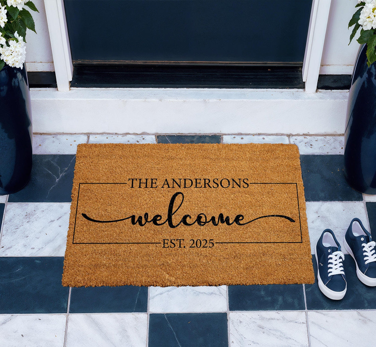 Personalized Family Name Welcome Doormat, Custom Last Name & Est Date Door Mat