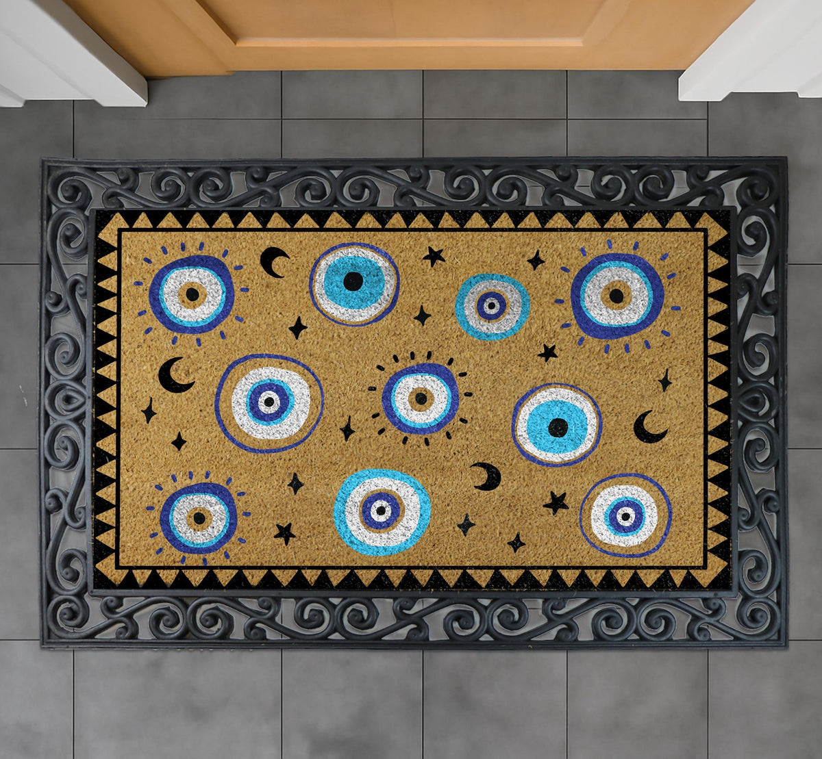 Celestial Evil Eye Doormat, Spiritual Front Door Welcome Mat, Mystical Housewarming Gift