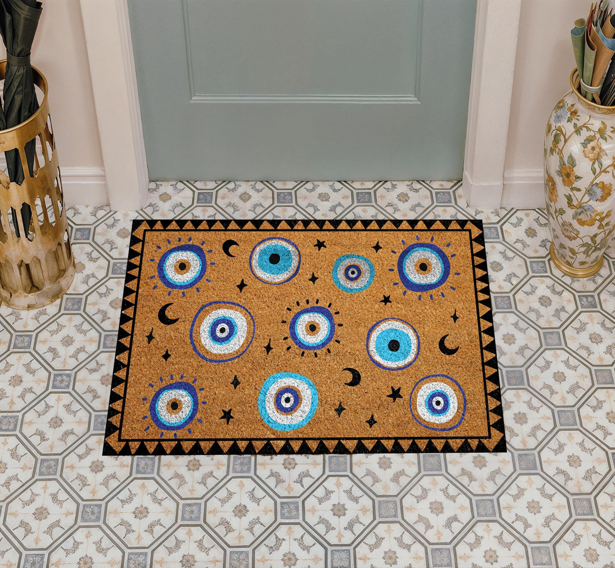 Celestial Evil Eye Doormat, Spiritual Front Door Welcome Mat, Mystical Housewarming Gift