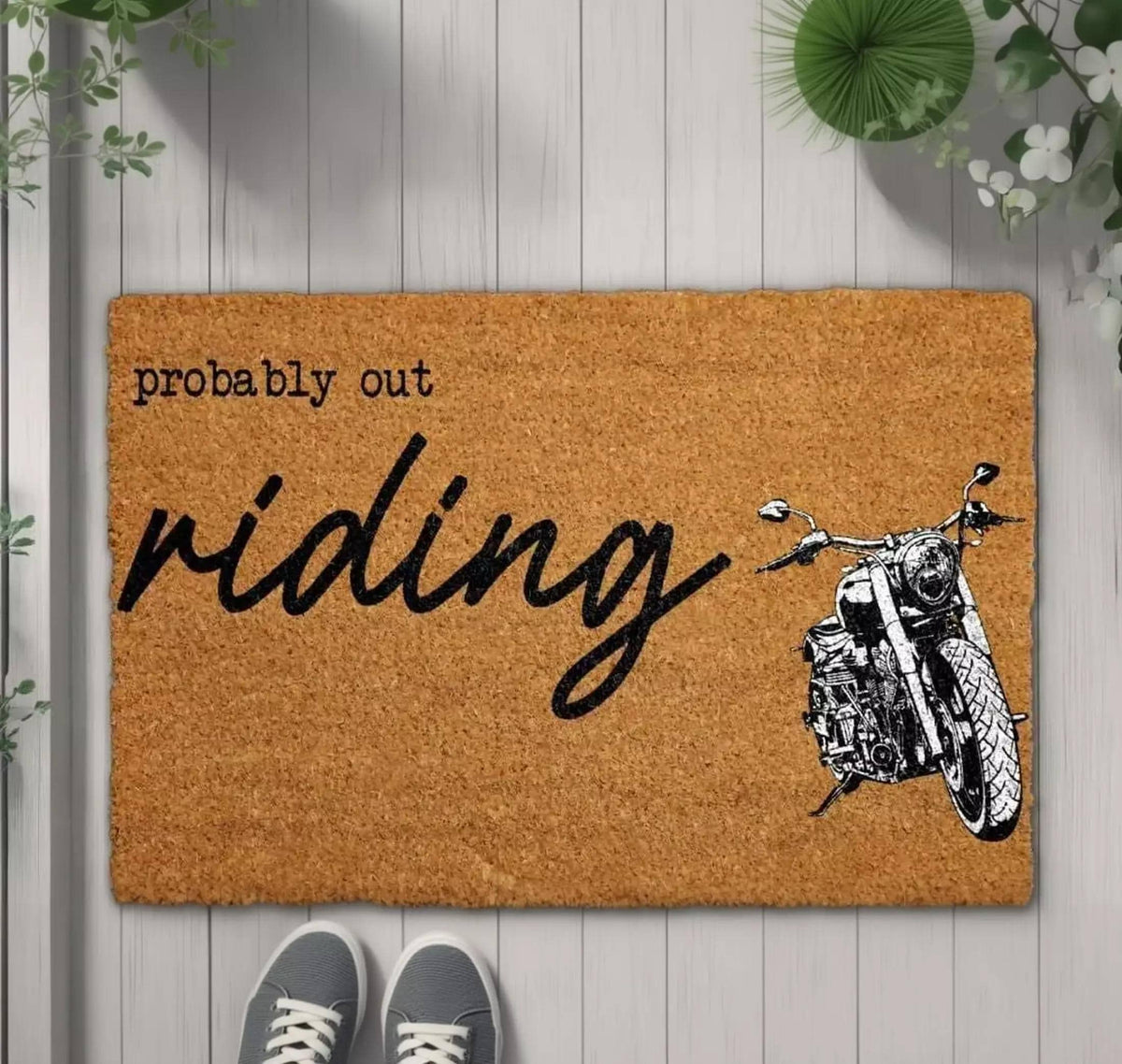 Probably Out Riding Doormat, Motorbike Rider Home Gift, Motorcycle Lover Front Porch Decor