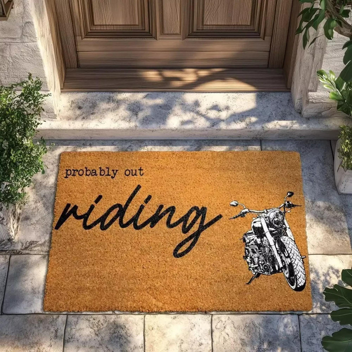 Probably Out Riding Doormat, Motorbike Rider Home Gift, Motorcycle Lover Front Porch Decor