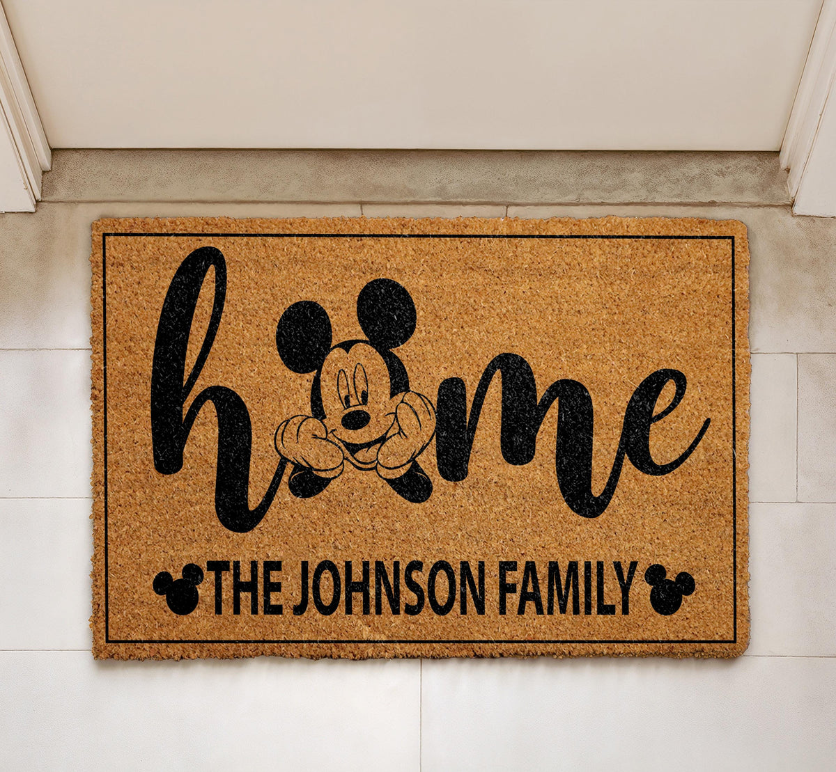 Custom Mouse Home Doormat, Personalized Family Name Welcome Mat, Cute Entry Rug, Coir Door Mat