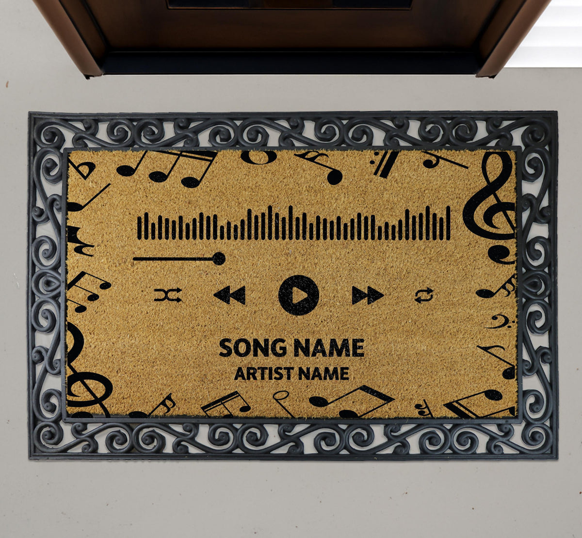 Personalized Music Player Doormat, Custom Song Title & Artist Name Welcome Mat
