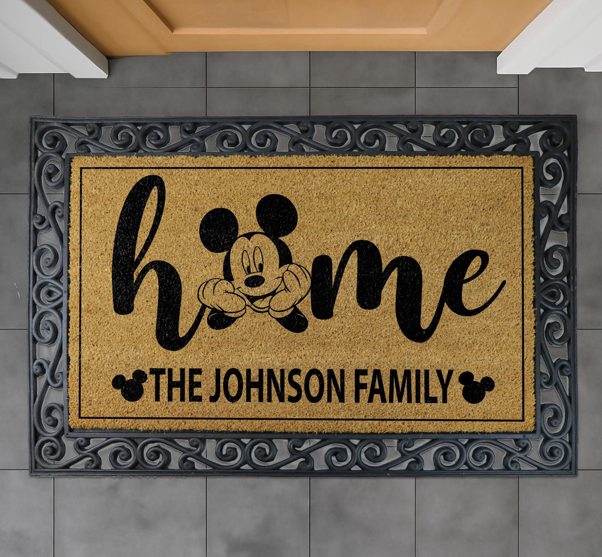 Custom Mouse Home Doormat, Personalized Family Name Welcome Mat, Cute Entry Rug, Coir Door Mat