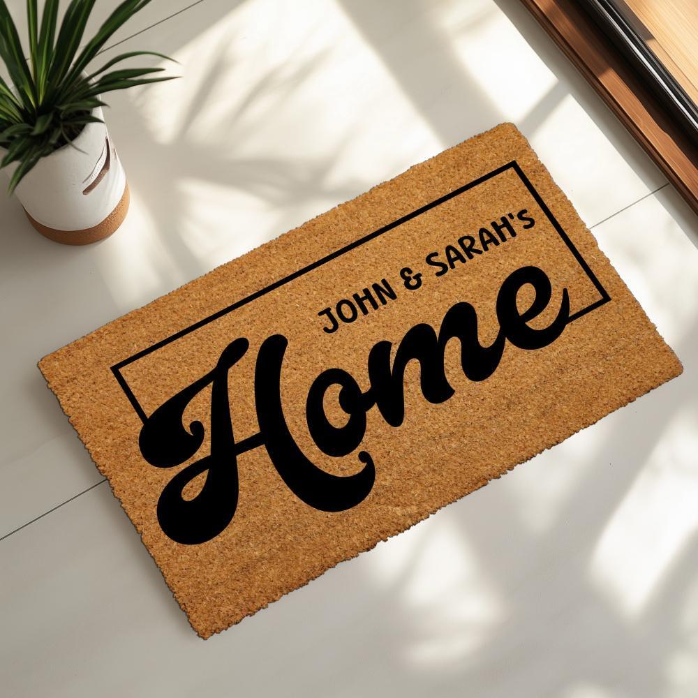 Custom Family Name Coir Doormat, Personalized Welcome Entryway Rug, Farmhouse Patio Home
