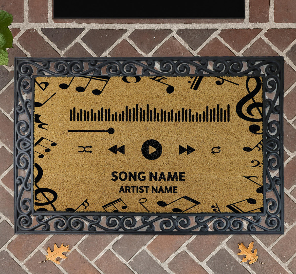 Personalized Music Player Doormat, Custom Song Title & Artist Name Welcome Mat