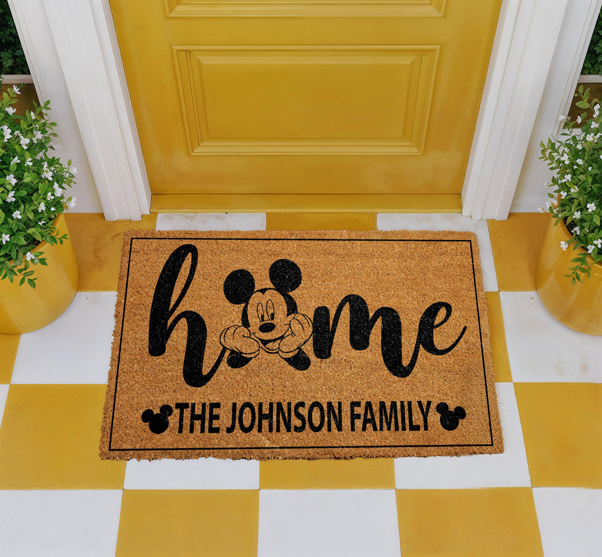 Custom Mouse Home Doormat, Personalized Family Name Welcome Mat, Cute Entry Rug, Coir Door Mat