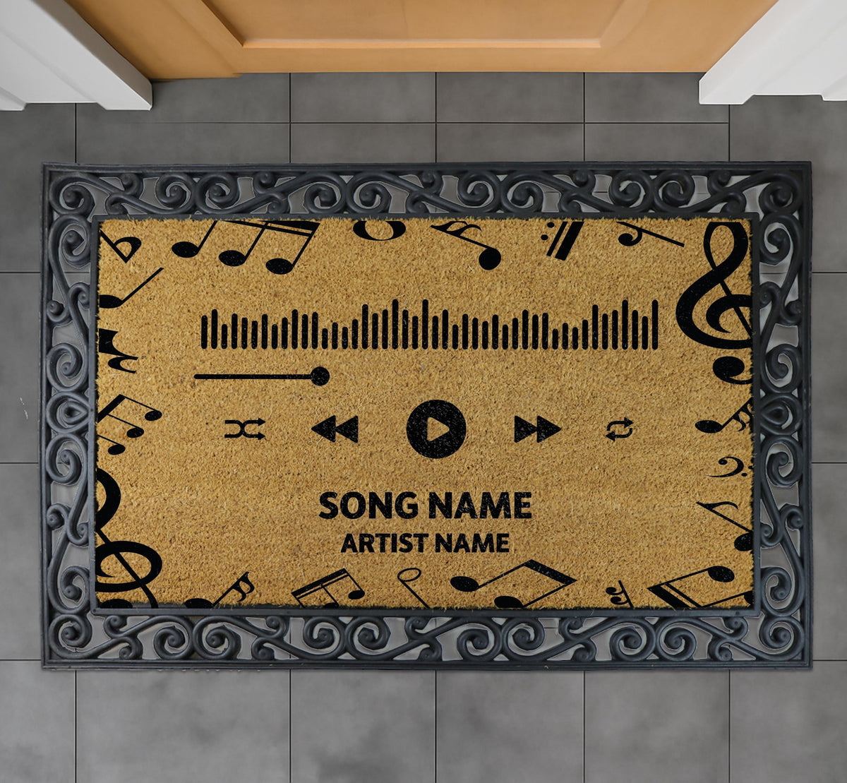 Personalized Music Player Doormat, Custom Song Title & Artist Name Welcome Mat