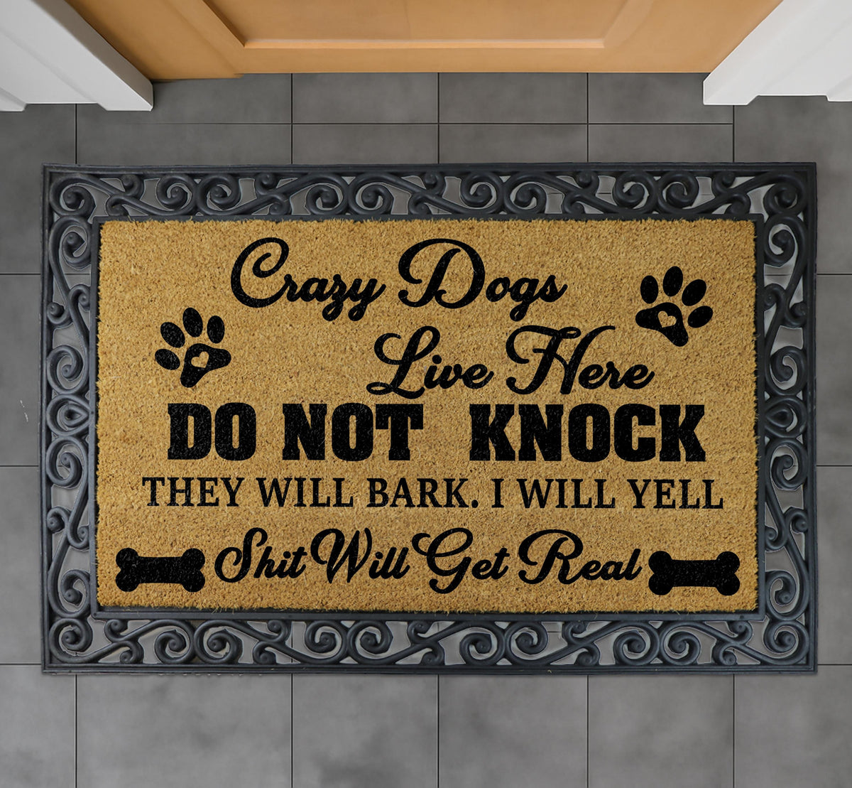 Crazy Dogs Live Here Do Not Knock Doormat, Dog Lover Gift, Rude Pet Welcome Mat