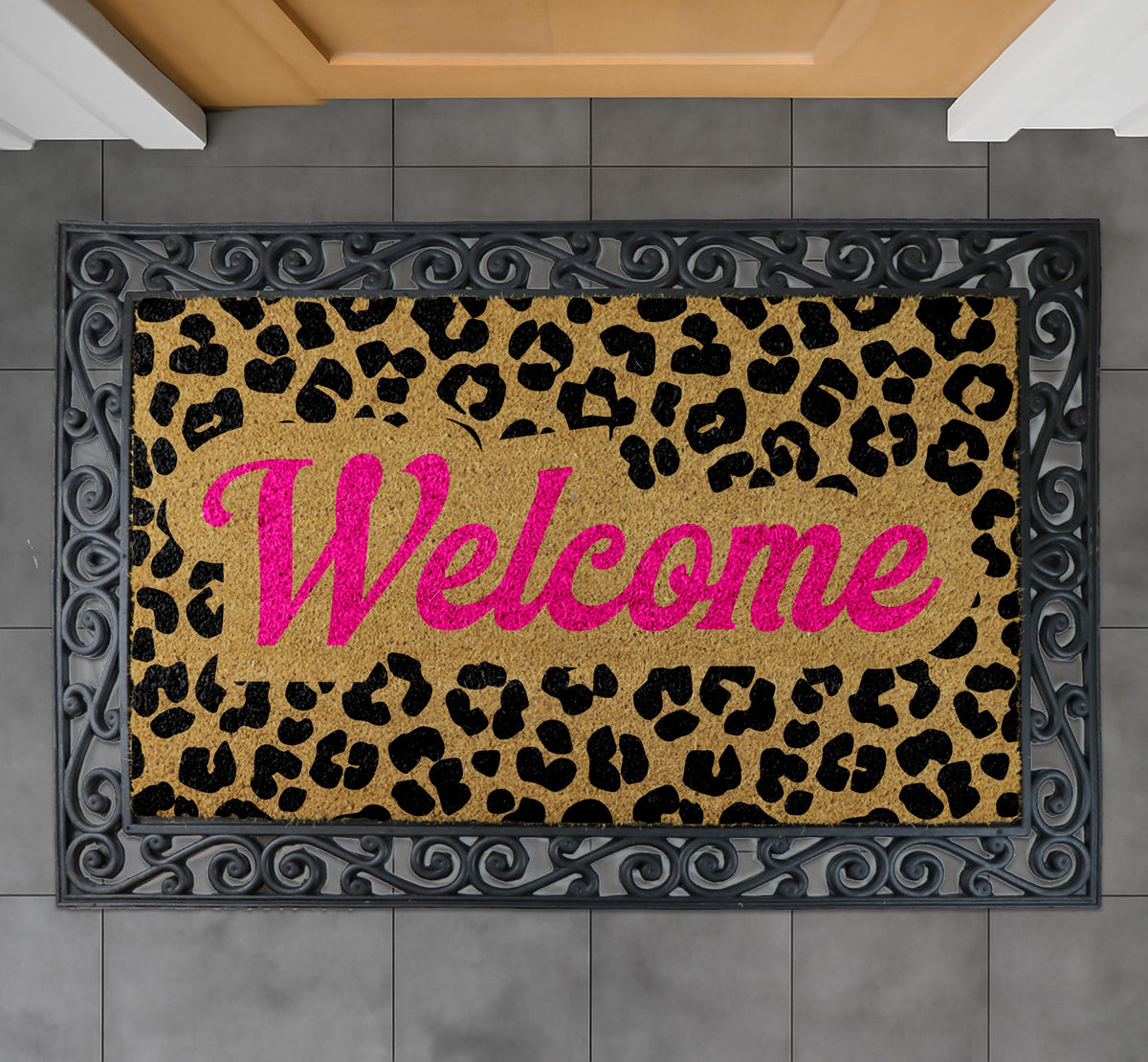 Leopard Print Doormat, Animal Theme Door Mat, Pink Welcome Mat, Wild Doormat