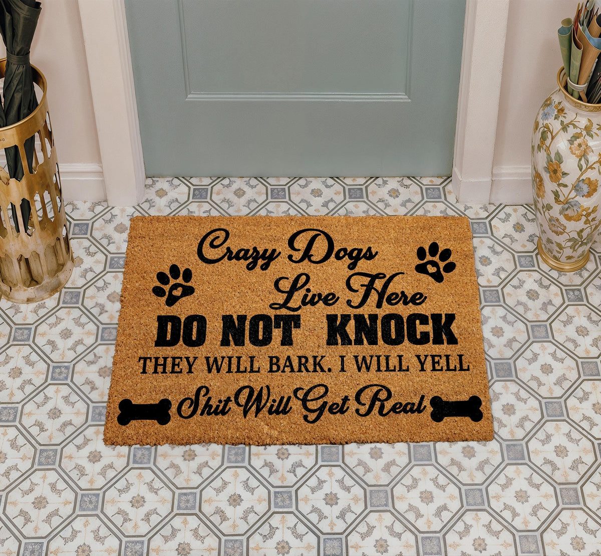 Crazy Dogs Live Here Do Not Knock Doormat, Dog Lover Gift, Rude Pet Welcome Mat