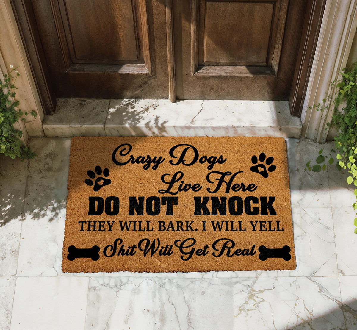 Crazy Dogs Live Here Do Not Knock Doormat, Dog Lover Gift, Rude Pet Welcome Mat