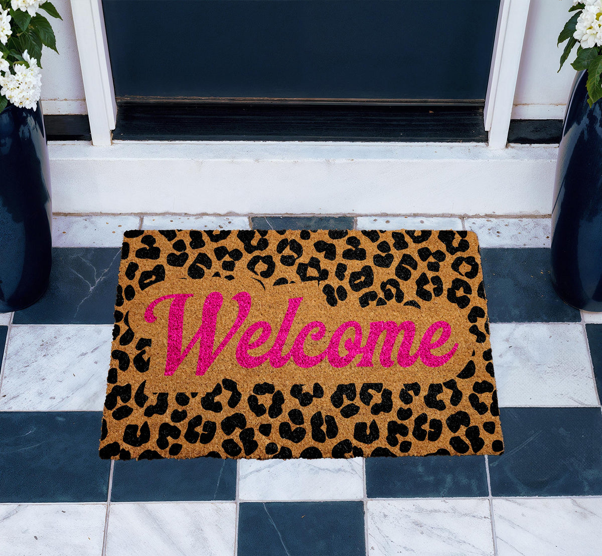 Leopard Print Doormat, Animal Theme Door Mat, Pink Welcome Mat, Wild Doormat