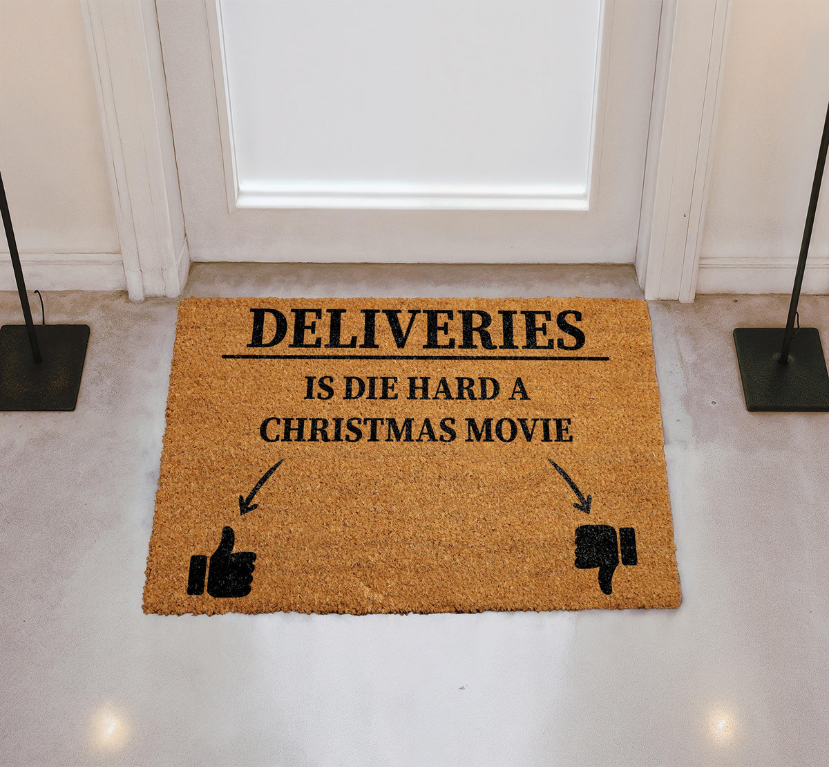 Deliveries Is Die Hard a Christmas Movie Doormat, Funny Holiday Welcome Mat