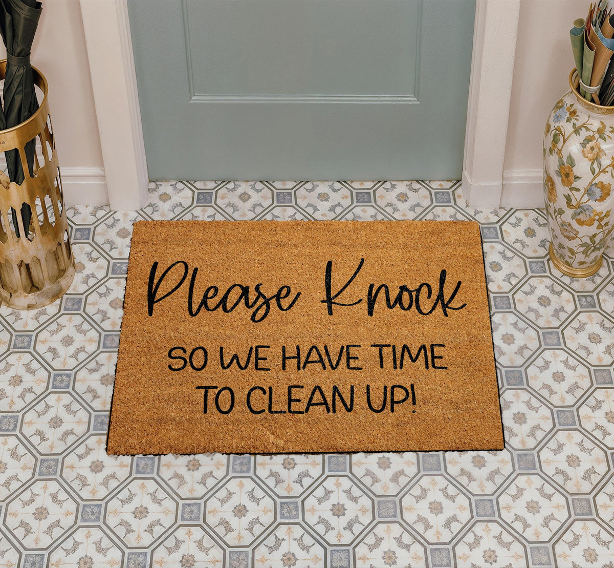 Knock Slowly So We Have Time To Clean Up Doormat, Funny Welcome Mat, Humorous Entryway Rug