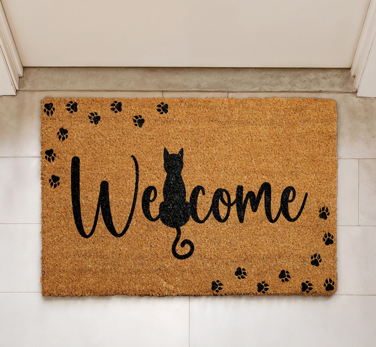 Cat Welcome Mat, Cat Lover Porch Decor, Cat Mom Housewarming Gift, Kitten Paw Print Doormat