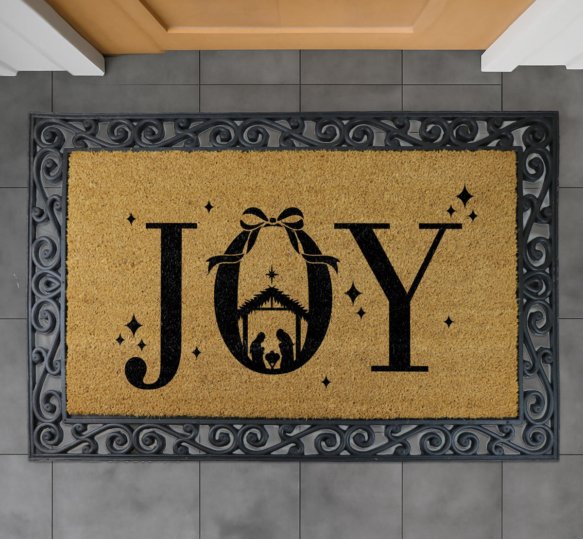 JOY Nativity Scene Doormat, Religious Christmas Welcome Mat