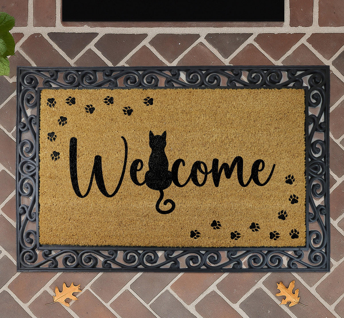 Cat Welcome Mat, Cat Lover Porch Decor, Cat Mom Housewarming Gift, Kitten Paw Print Doormat