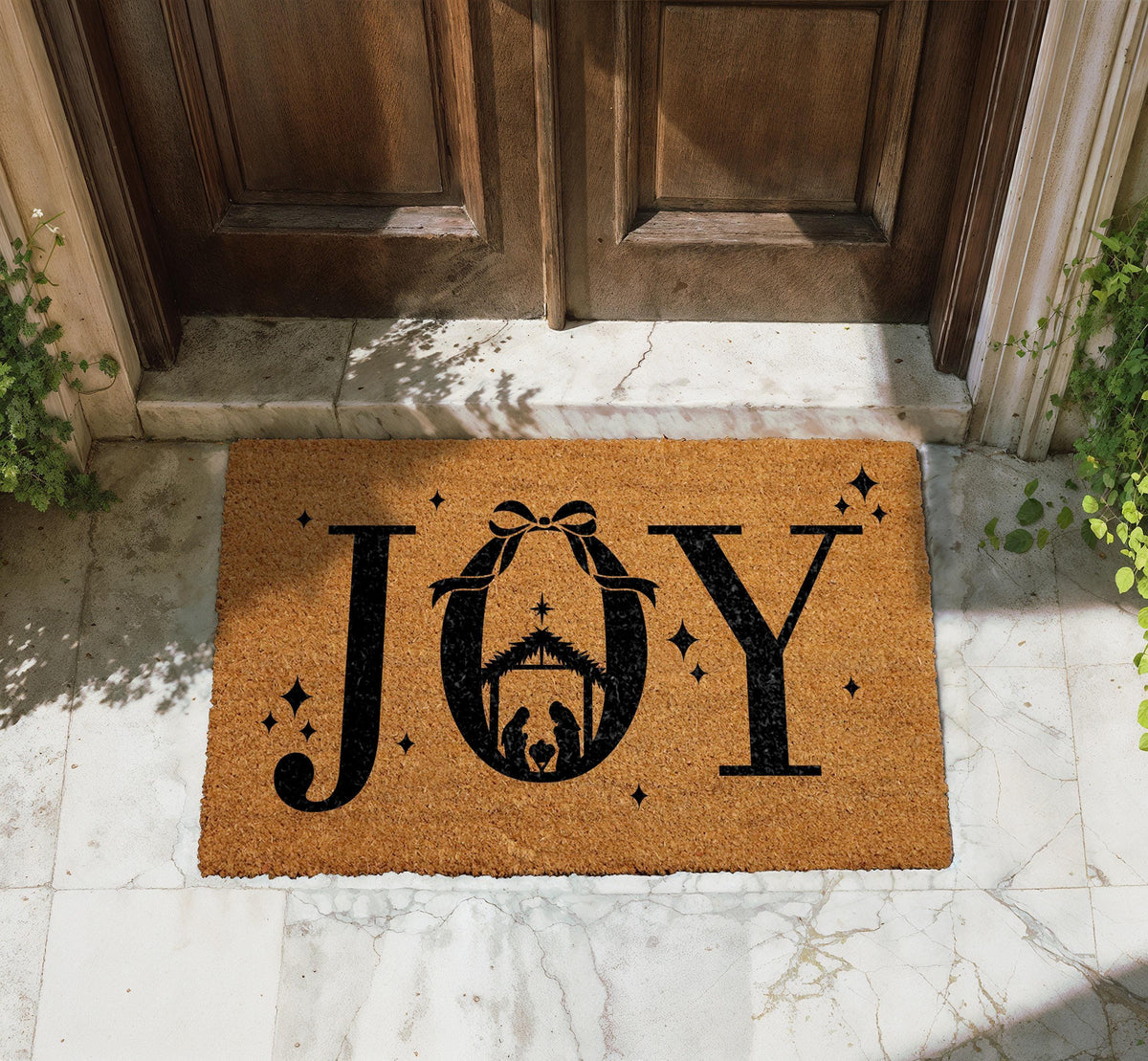 JOY Nativity Scene Doormat, Religious Christmas Welcome Mat
