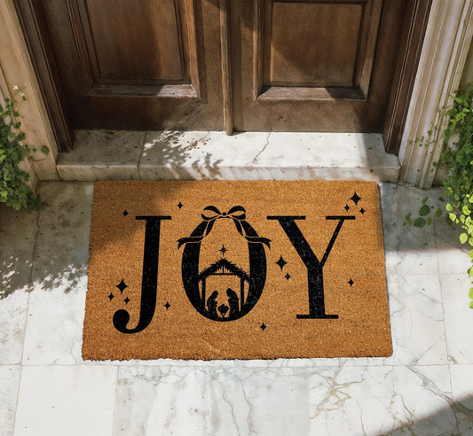 JOY Nativity Scene Doormat, Religious Christmas Welcome Mat