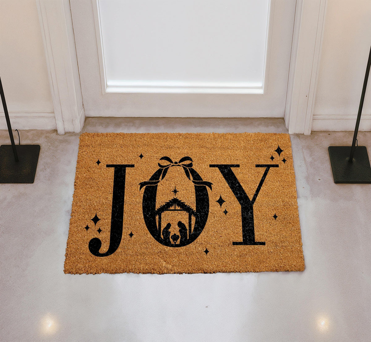 JOY Nativity Scene Doormat, Religious Christmas Welcome Mat