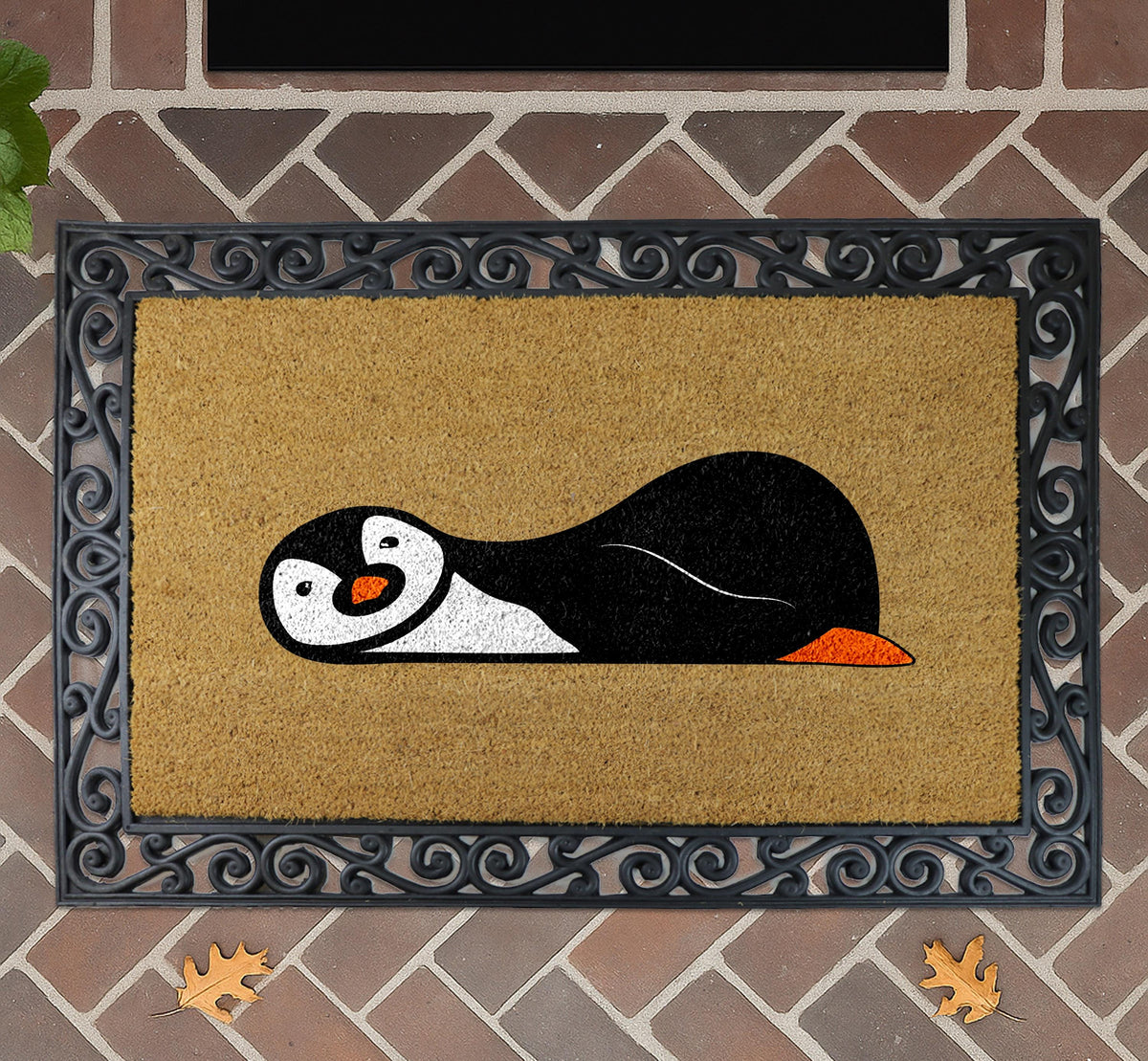 Lazy Penguin Doormat, Cute Penguin Welcome Mat, Animal Lover Gift, Lounging Penguin Door Mat