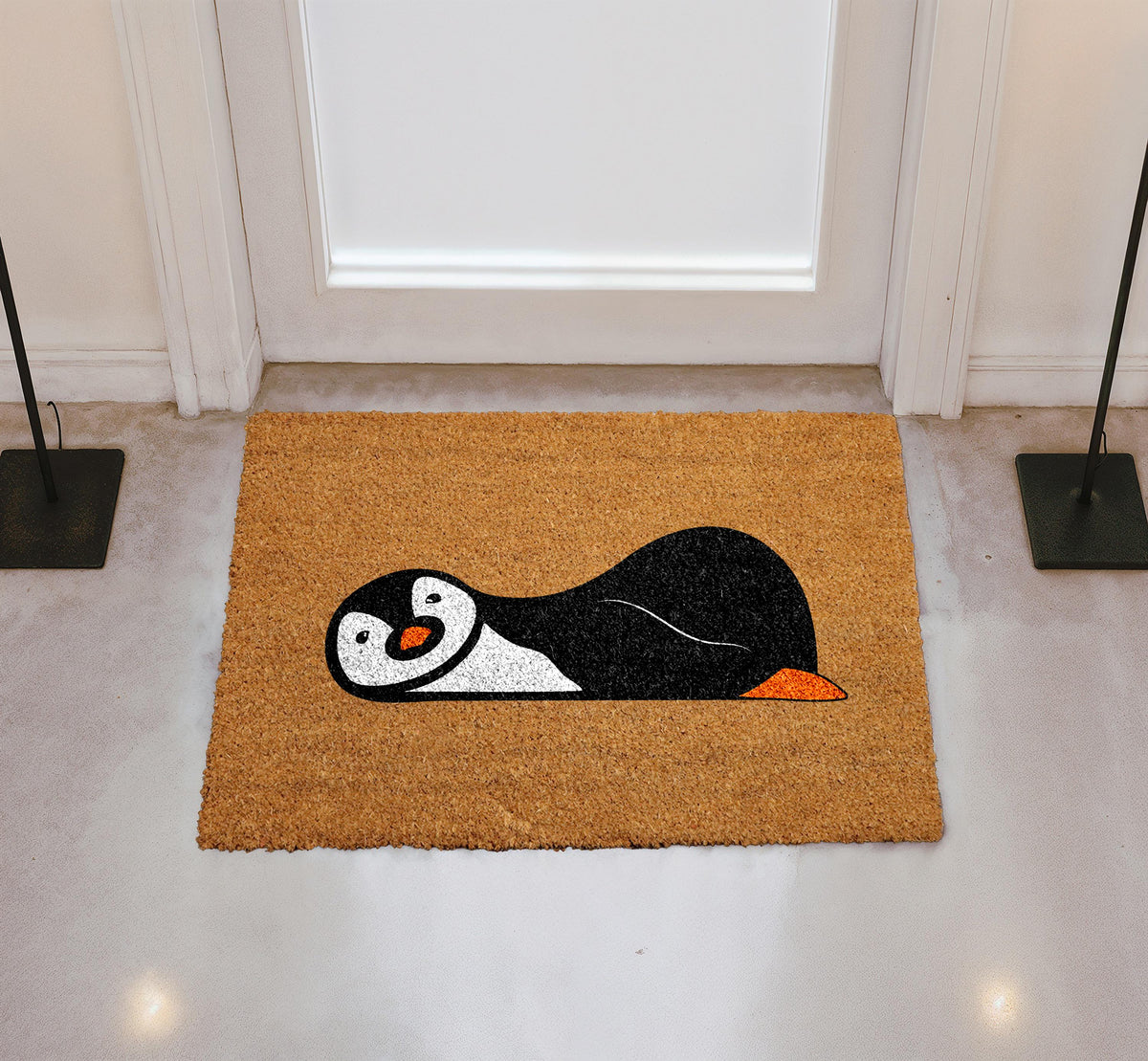Lazy Penguin Doormat, Cute Penguin Welcome Mat, Animal Lover Gift, Lounging Penguin Door Mat