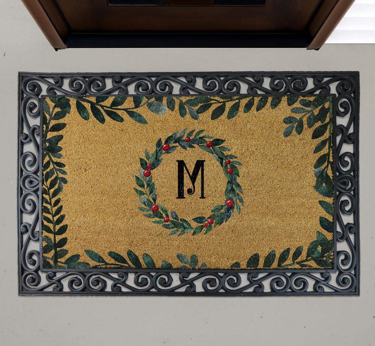 Custom Christmas Doormat, Personalized Initial Monogram Welcome Mat
