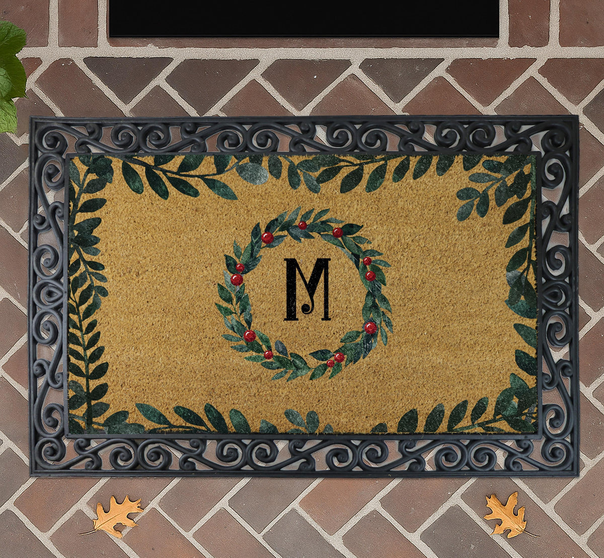 Custom Christmas Doormat, Personalized Initial Monogram Welcome Mat