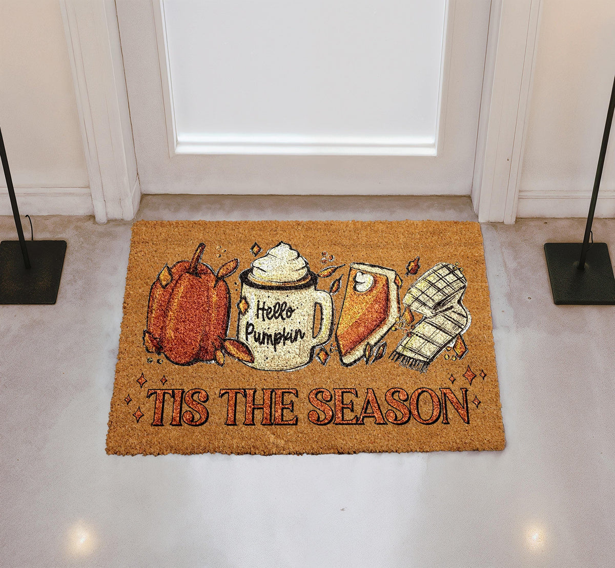 Tis the Season Doormat, Hello Pumpkin Front Door Mat, Fall Welcome Coir Rug