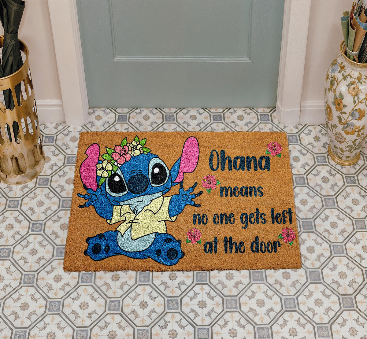 Ohana Means Family Doormat, Hawaiian Quote Welcome Mat, Cute Entry Rug, Coir Door Mat