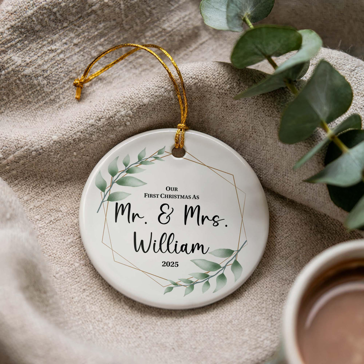 Personalized Newlywed Christmas Ornament, Mr & Mrs Ceramic Ornament