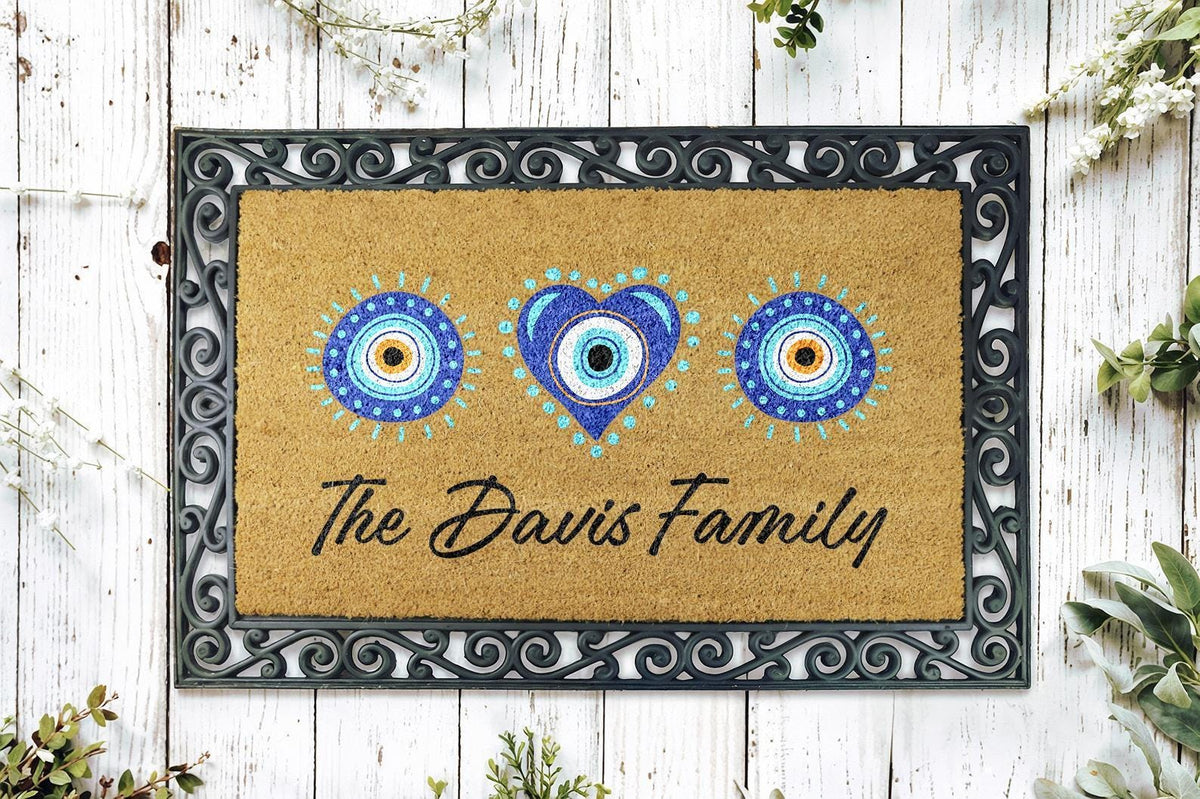 Custom Evil Eye Doormat, Personalized Family Spiritual Home Decor