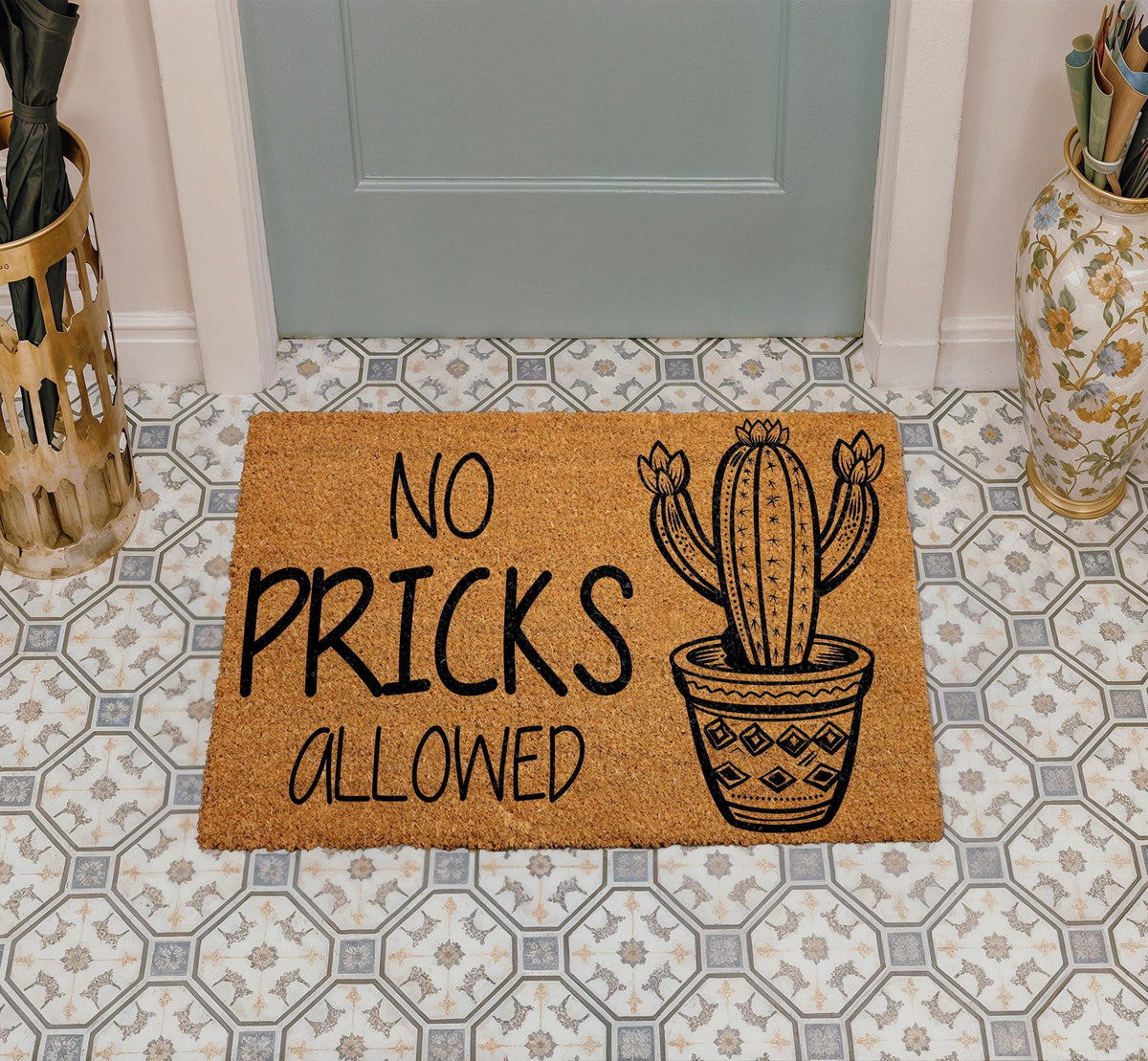 No Pricks Allowed Doormat, Funny Cactus Welcome Mat, Cactus Lover Housewarming Gift