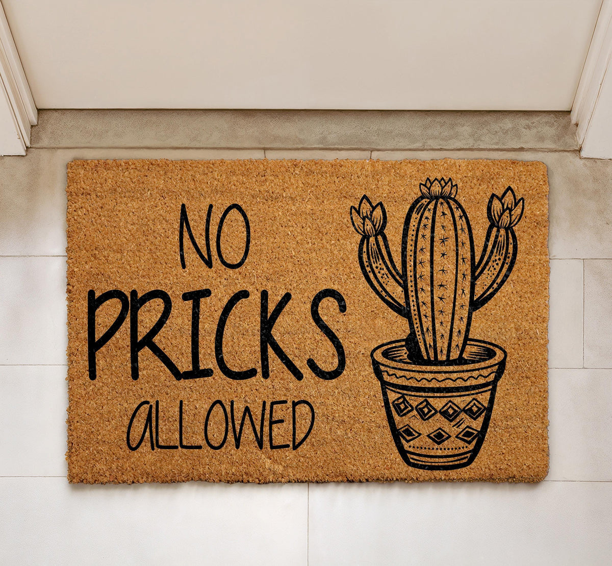 No Pricks Allowed Doormat, Funny Cactus Welcome Mat, Cactus Lover Housewarming Gift