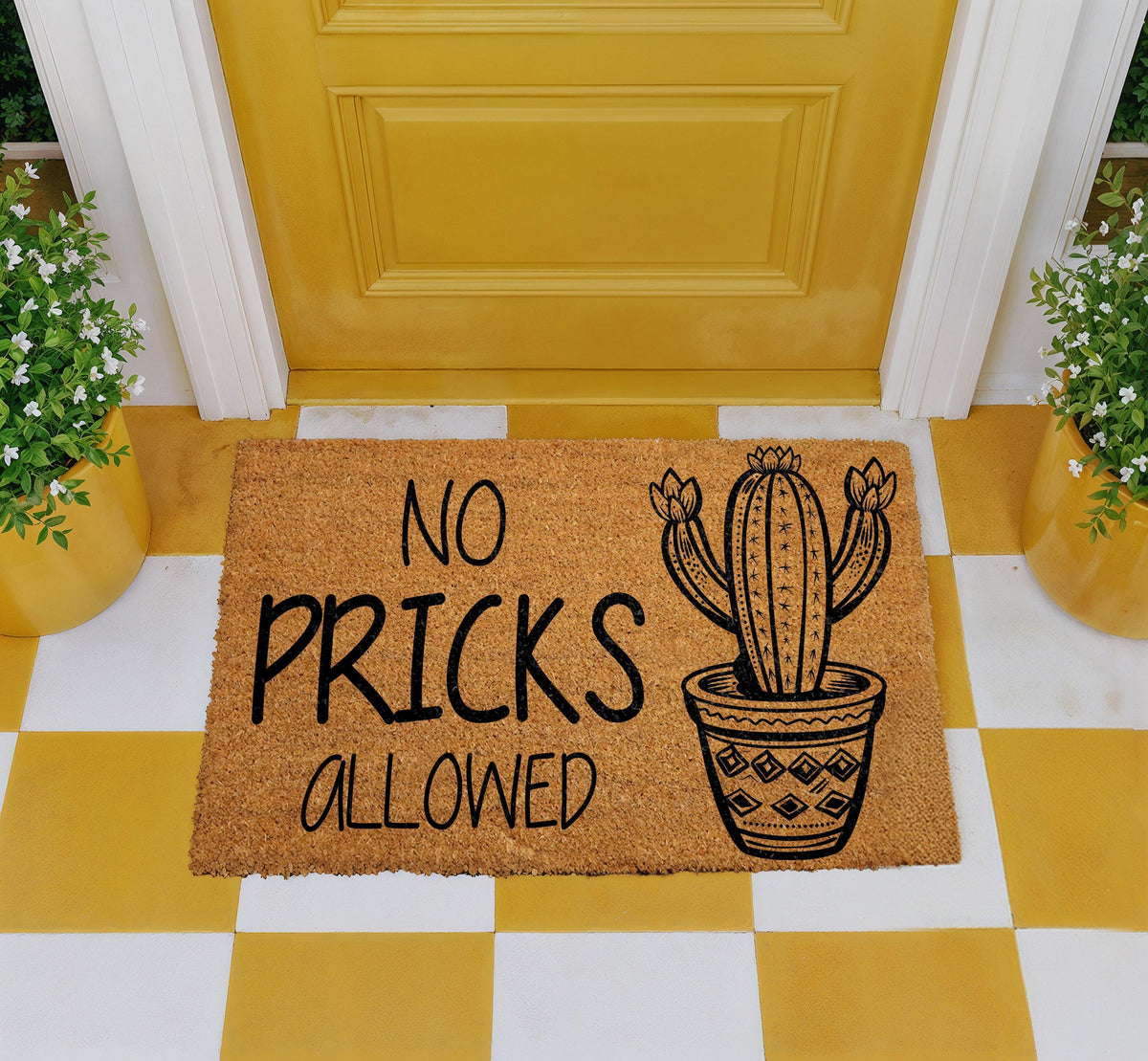 No Pricks Allowed Doormat, Funny Cactus Welcome Mat, Cactus Lover Housewarming Gift