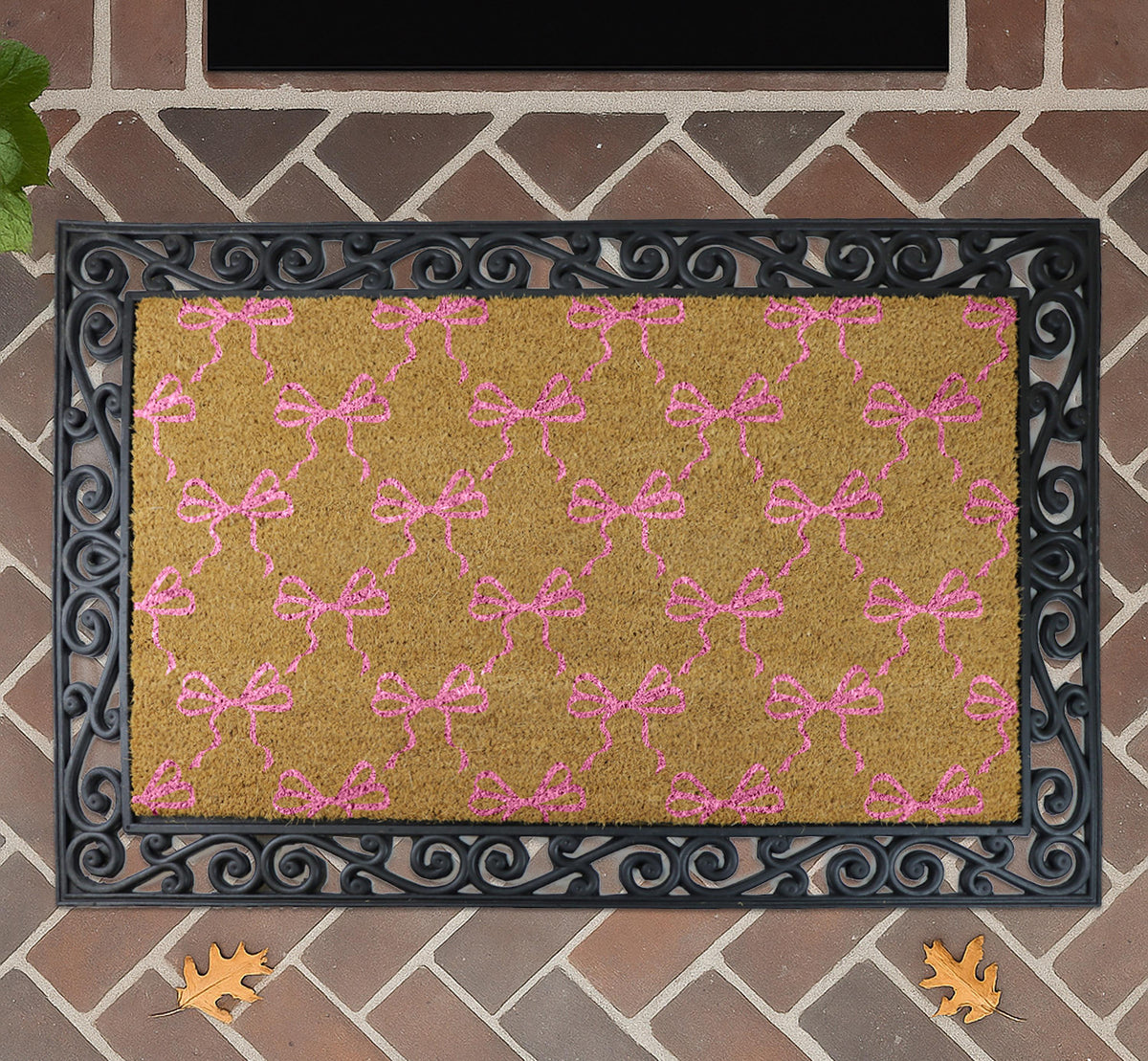 Coquette Bow Welcome Doormat, Natural Coir, Rustic Home Mat, Front Door Rug