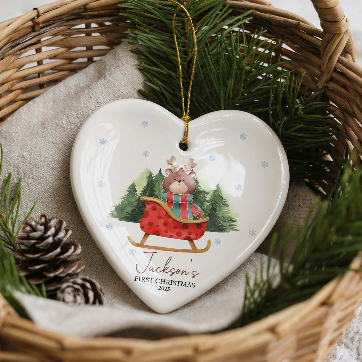 Personalized Baby's First Christmas Ornament, Custom Ceramic Keepsake
