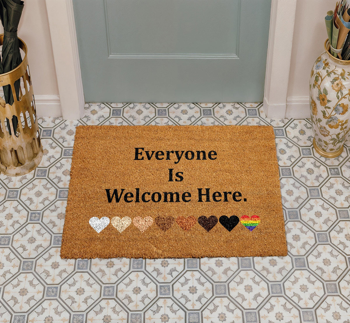 Everyone Is Welcome Here Doormat, Diversity and Inclusion Coco Door Mat, Equality Entryway Rug
