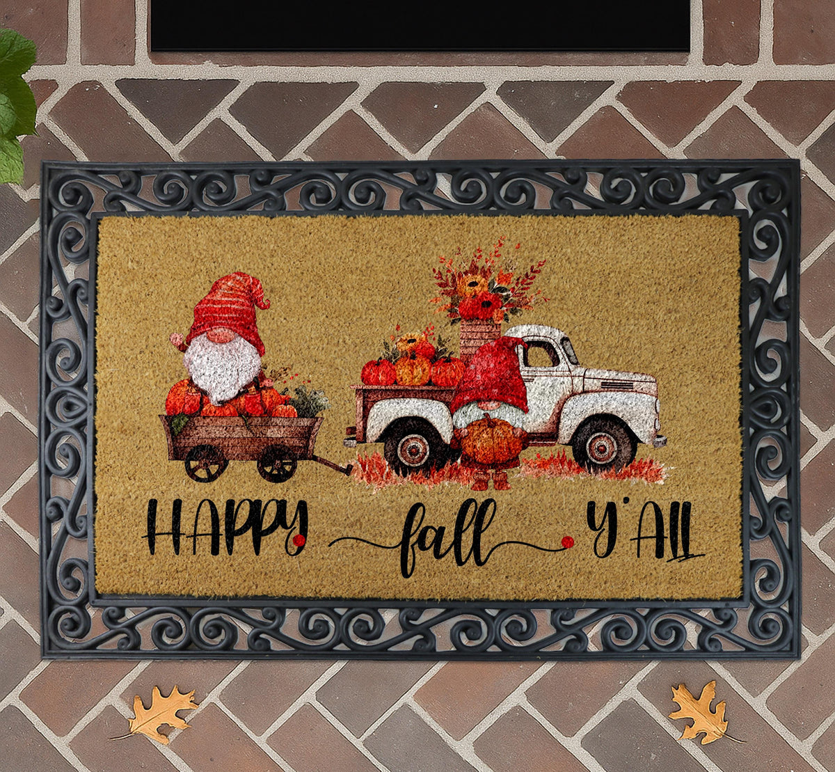 Happy Fall Y'all Doormat, Gnome Fall Welcome Mat, Gnome Pumpkin Home Entrance Mat