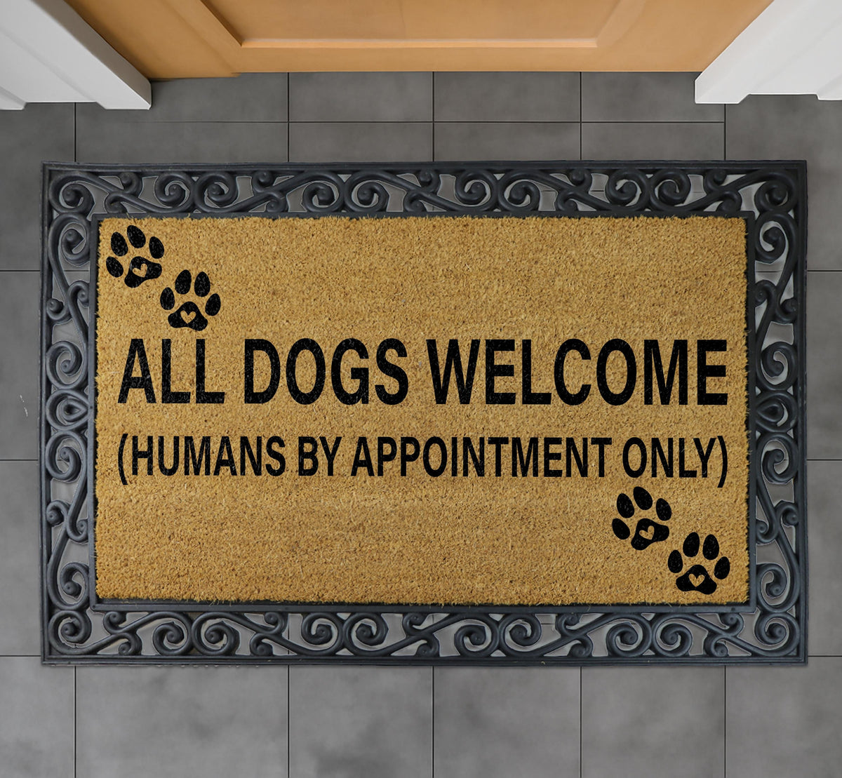 All Dogs Welcome Door Mat, Funny Dog Lover Door Mat, Pet Owner Gift, Dog Paw Print Doormat