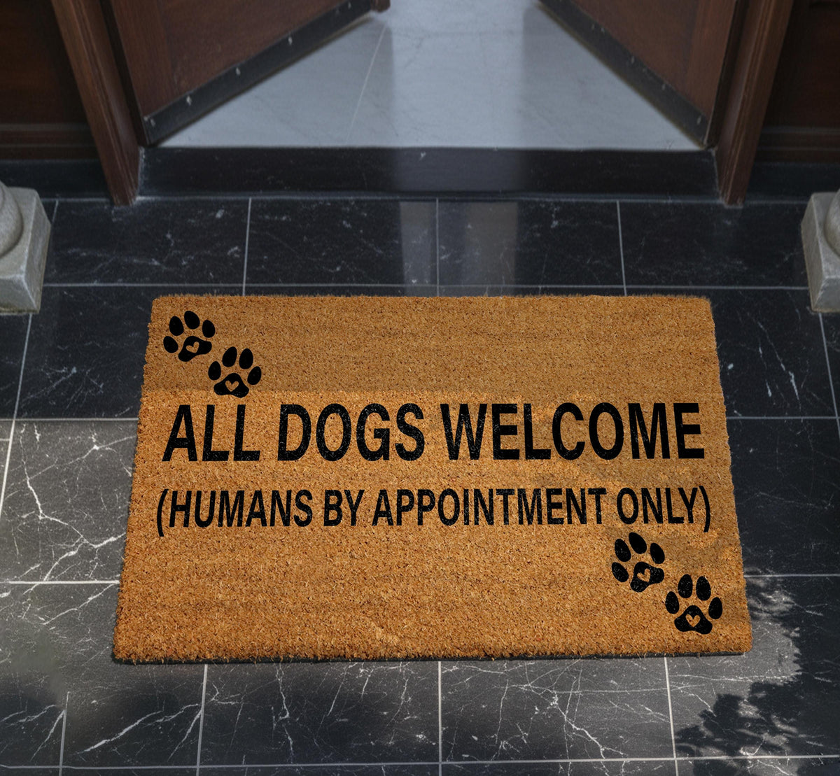 All Dogs Welcome Door Mat, Funny Dog Lover Door Mat, Pet Owner Gift, Dog Paw Print Doormat