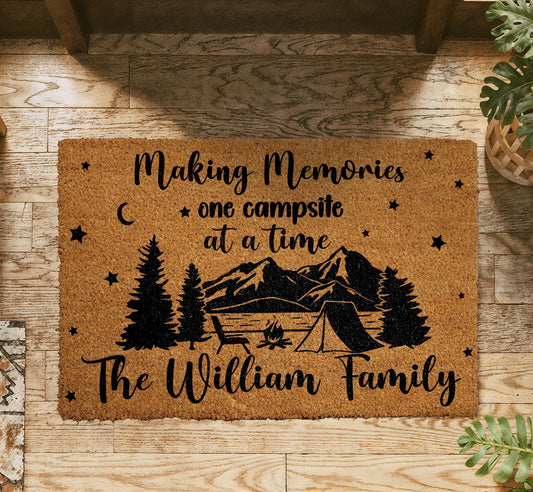 Custom Making Memories One Campsite Doormat, Personalized Family Camping Gift