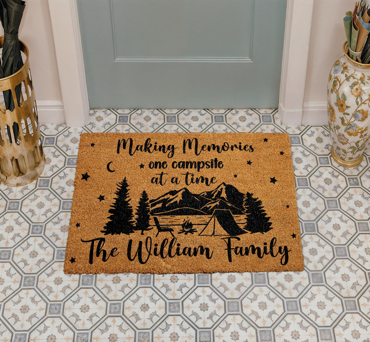Custom Making Memories One Campsite Doormat, Personalized Family Camping Gift