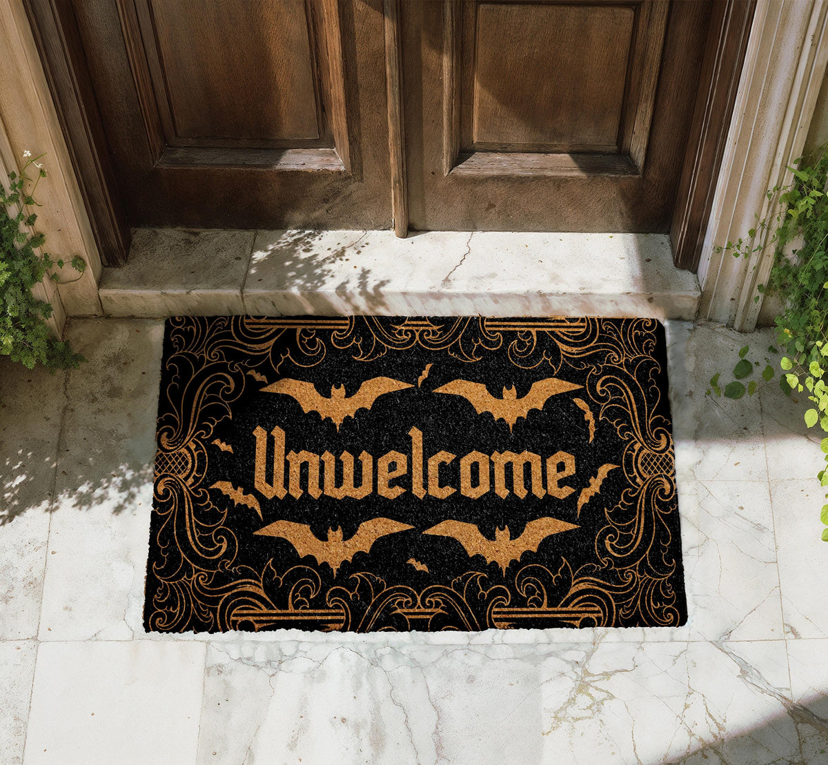 Unwelcome Bat Doormat, Halloween Welcome Mat, Spooky Season Home Decor, Fall Front Porch Rug
