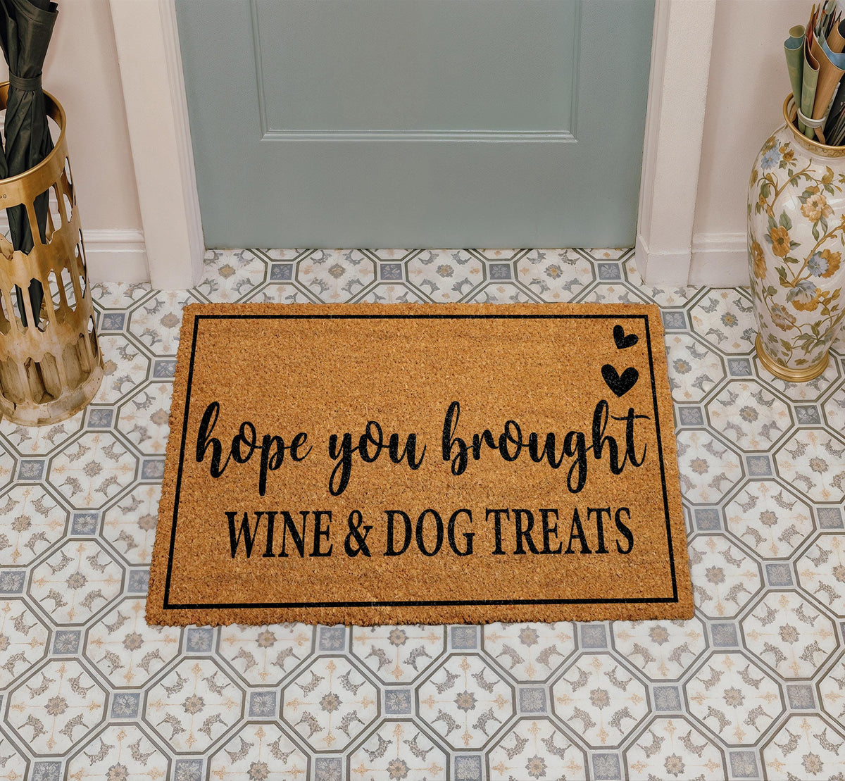 Hope You Brought Wine and Dog Treats Doormat, Funny Welcome Mat, Dog Lover Front Door Rug