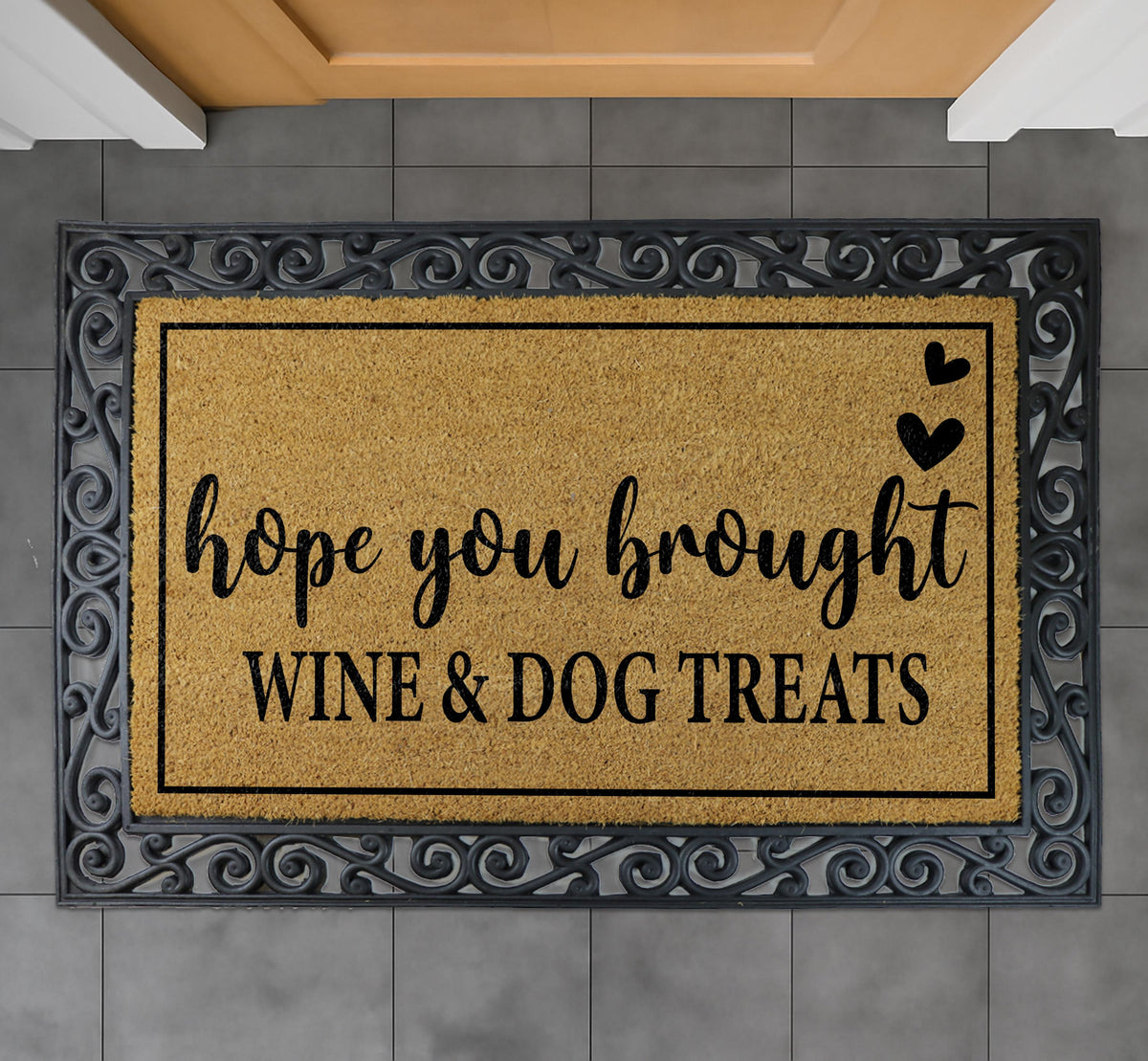 Hope You Brought Wine and Dog Treats Doormat, Funny Welcome Mat, Dog Lover Front Door Rug